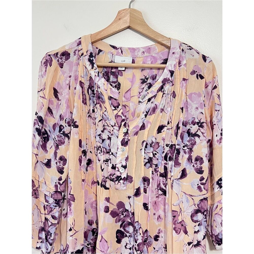 J. Jill Floral Peasant Blouse M Petite Boho Ruffle Sleeve Lightweight Top - Picture 3 of 9